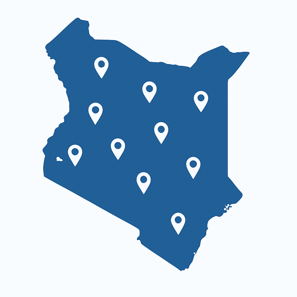 Map of Kenya showing a network of pharmacies